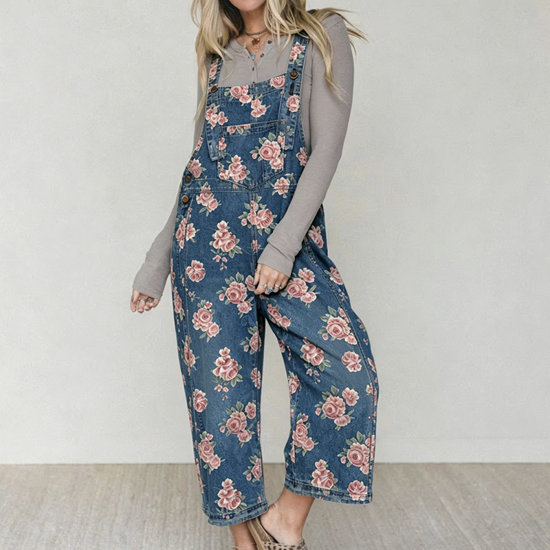 🏃♀️ Se vend en quelques secondes – dépêchez-vous ! Salopette en jean à imprimé floral vintage pour femme