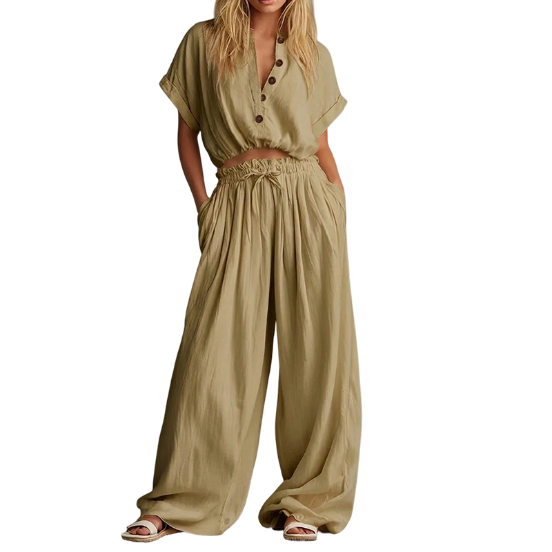Ensemble boutonné ample uni pour l'été à la mode féminine