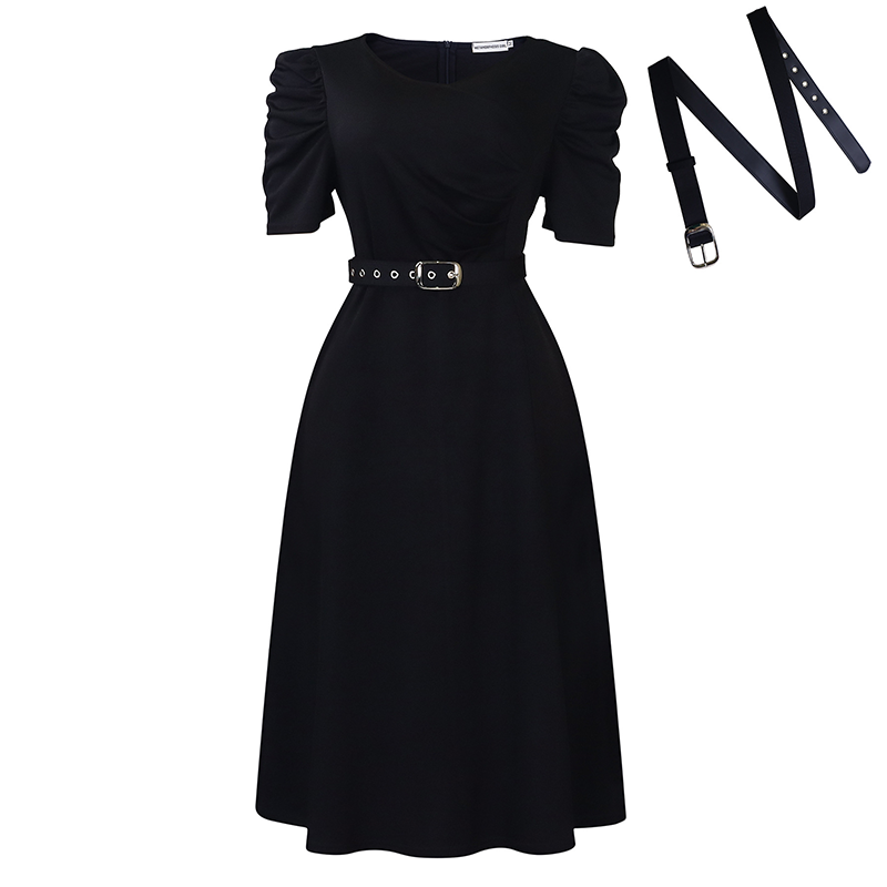 Robe midi élégante à col en V, unie, pour femme
