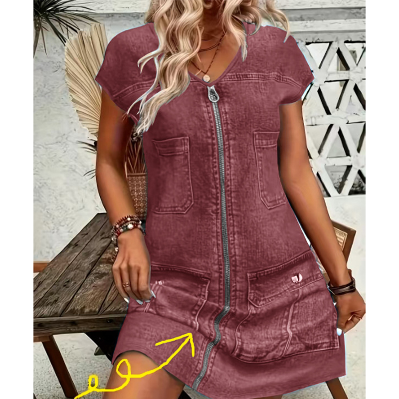 đââïž Un vĂ©ritable succĂšs ! NâhĂ©sitez pas ! Robe dĂ©contractĂ©e Ă manches courtes et fermeture Ă©clair pour femme
