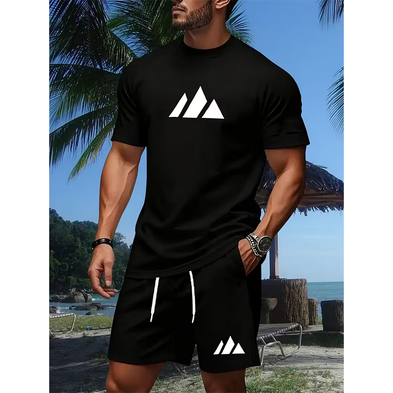 👕 PROMOTION LIMITÉE -50% ! ✨ Ensemble T-Shirt Manches Courtes & Short à Cordon pour Homme – Imprimé Géométrique, Respirant, Polyvalent 🔥