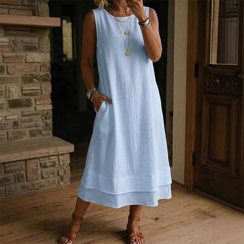 Robe d'été sans manches à volants pour femme