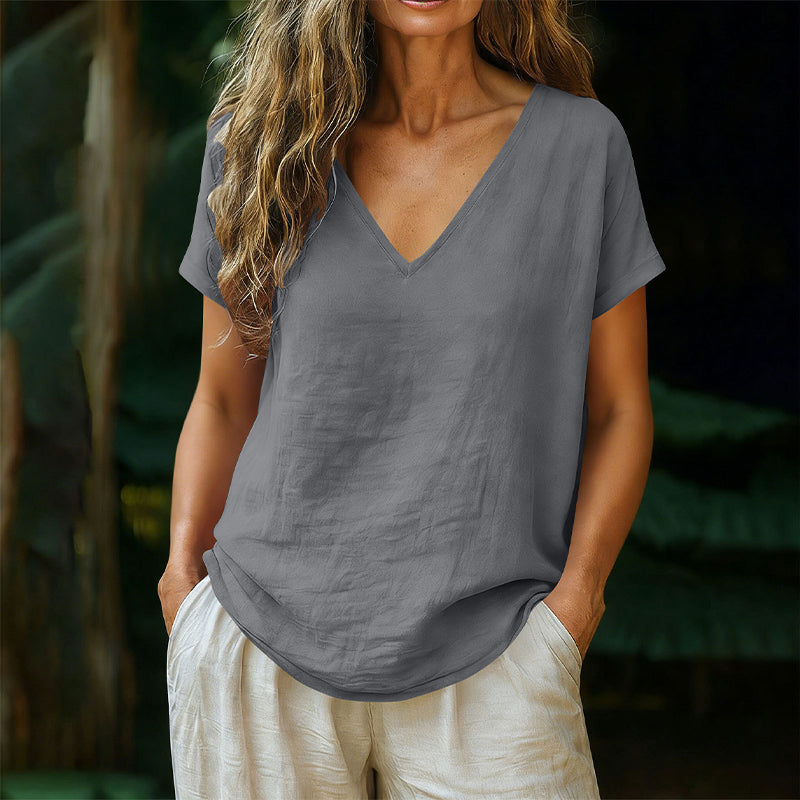 👕☀️🌿 OFFRE LIMITÉE 50% DE RÉDUCTION! T-Shirt Femme Col V pour l’Été – Mélange de Coton Doux, Respirant et Léger – Parfait pour les Journées Décontractées, les Courses ou les Matins de Week-end Paisibles 🌸😌