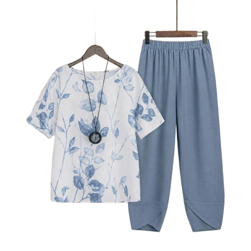 👗 50% DE RÉDUCTION 🌸 Ensemble imprimé décontracté – Haut & pantalon assortis, coupe légère – Parfait pour l’été, les voyages ou un look bohème chic – confortable et tendance ✨🌿