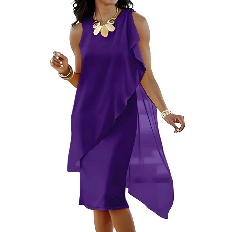 Robe sans manches à col rond et ourlet asymétrique pour femme