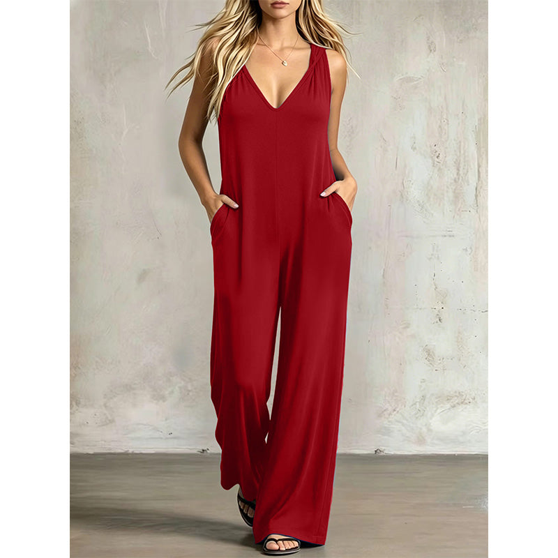 đ 50 % DE RĂDUCTION EN CE MOMENT ! đ Combinaison d'Ă©tĂ© dĂ©contractĂ©e pour femme avec encolure en V â jambes amples et larges, poches latĂ©rales profondes et capuche intĂ©grĂ©e â de la plage directement au restaurant âïž