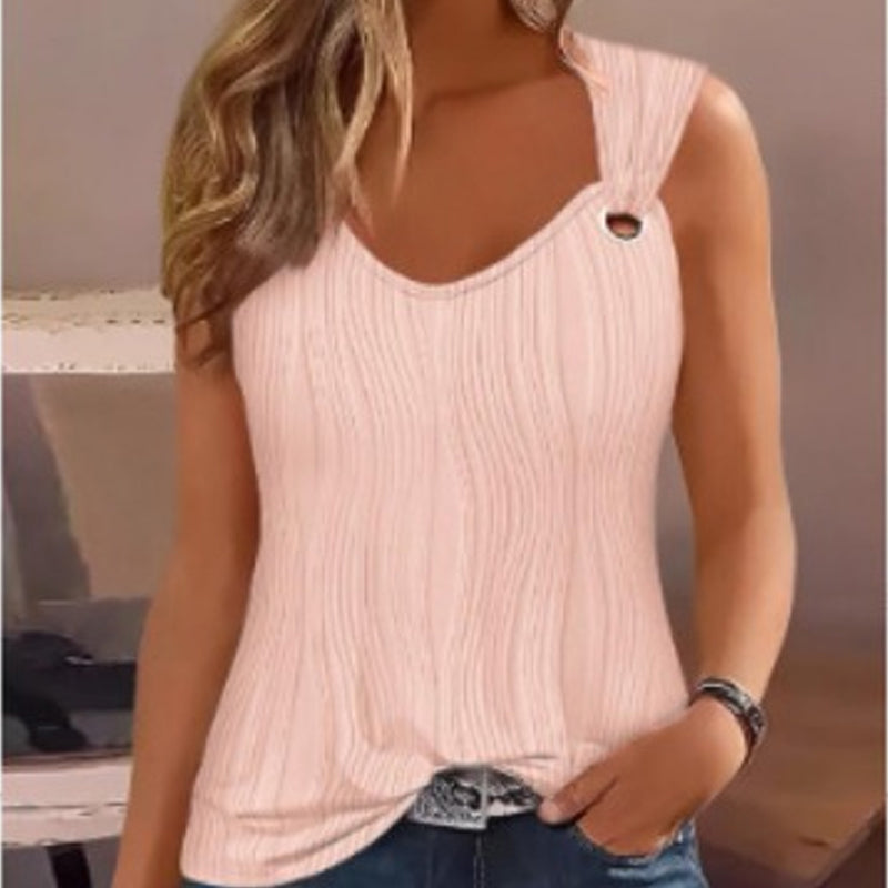 🔥-40% 👚 Débardeur Femme Unie – Col Rond Large Sans Manches Coupe Ample 🌿 pour le quotidien