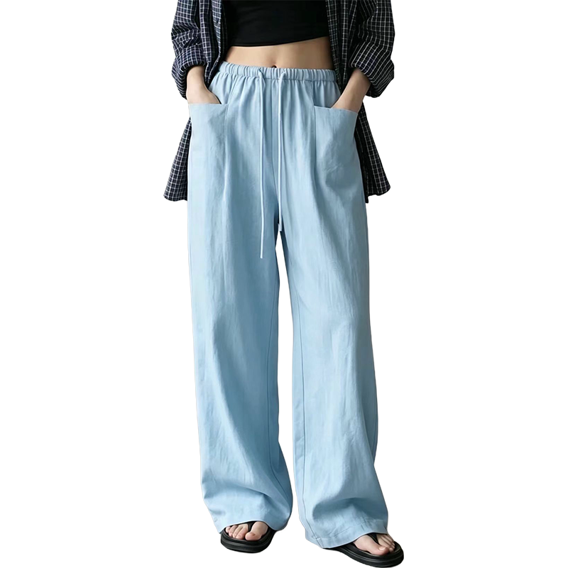 đ„-50%đ Pantalon Femme Taille Haute Ă Cordon â Coupe Large Fluide avec Poches