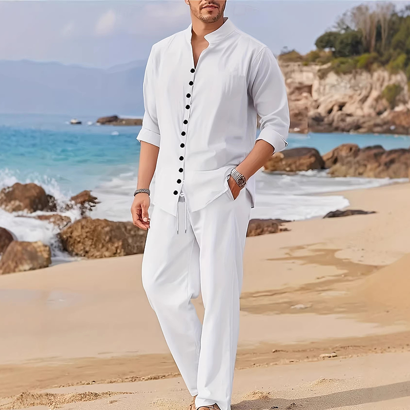 ⏳ OFFRE LIMITÉE – 50% DE RÉDUCTION ! 🔥 Ensemble Chemise et Pantalon Casual Minimaliste Homme – Tissu Mélangé Respirant, Coupe Confortable & Look Assorti – Idéal pour la Plage et les Journées Chaudes 🌊