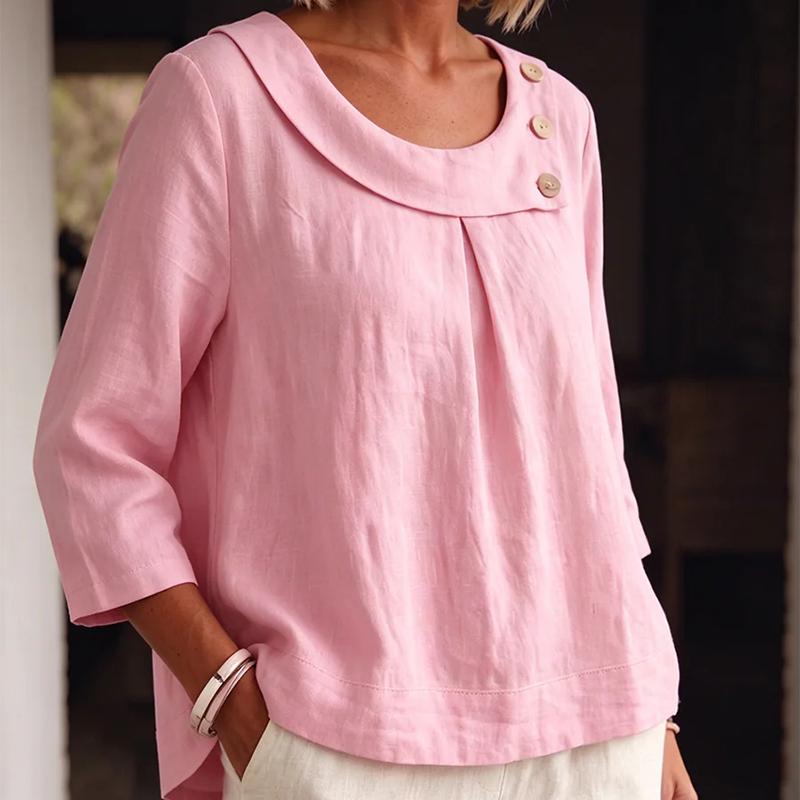 Nouveauté ✨🌸 Top respirant en coton et lin avec boutons décoratifs