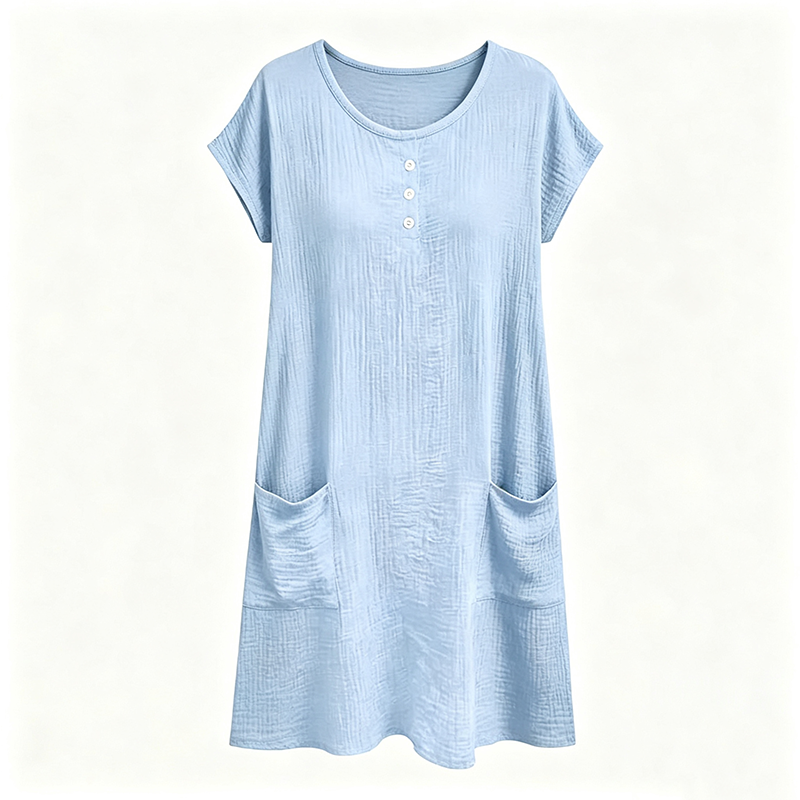 Robe mi-longue décontractée à manches courtes pour femme avec poches