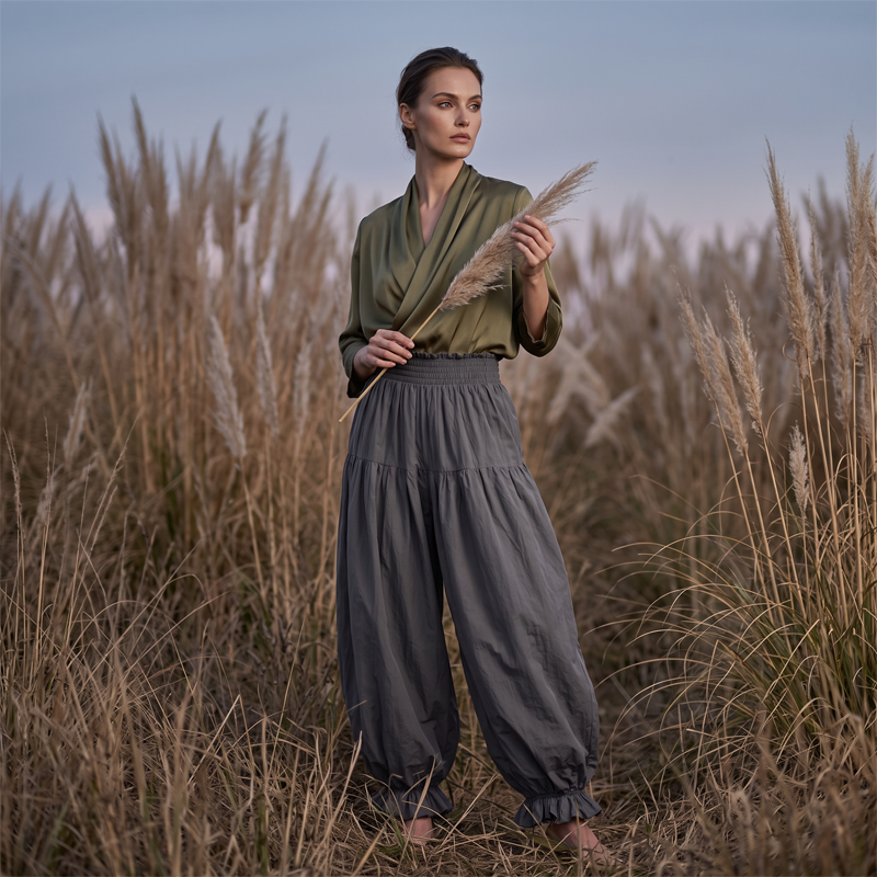 ⌛ Offre à durée limitée – Pantalon décontracté pour femme à bas volanté et coupe « lanterne »