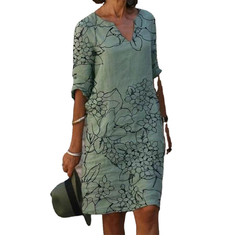 Robe décontractée à imprimé et col en V pour femme