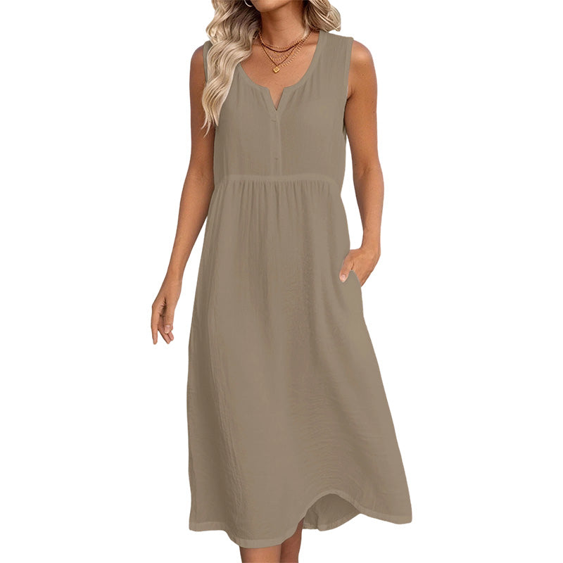 🌿Robe sans manches en coton et lin pour femme