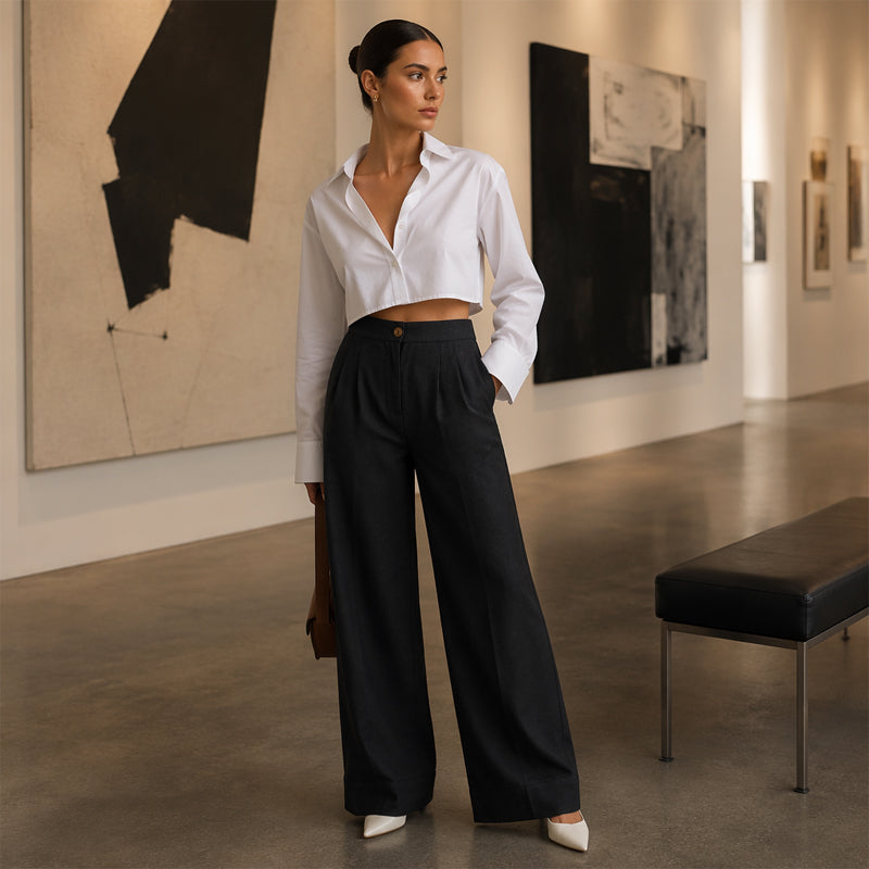Pantalon indispensable đ„đ en lin lĂ©ger mĂ©langĂ© â Coupe fluide et jambe droite classique, parfait pour le travail ou la fin de semaine