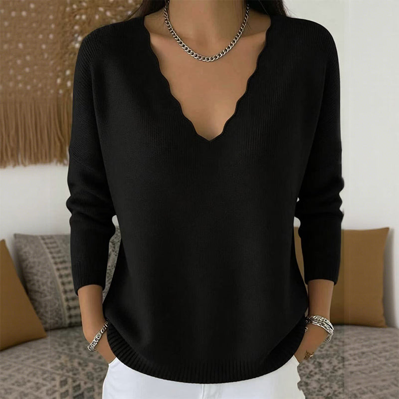 đ Style ĂlĂ©gant ! Pullâover Ă col V ondulĂ© au design raffinĂ© et tissu trĂšs douxđ„ large gamme de coloris tendance