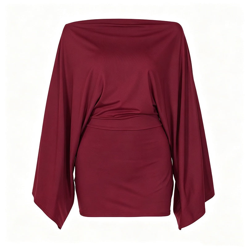 Robe moulante pour femme à épaules dénudées et manches chauve-souris