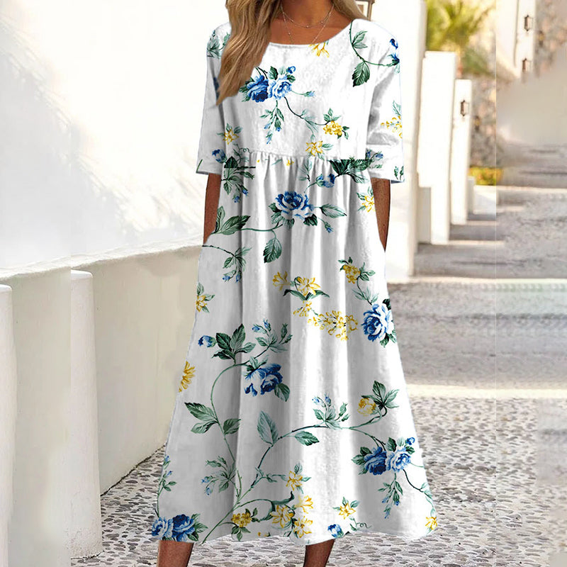 Robe imprimée à manches courtes pour femme avec poches