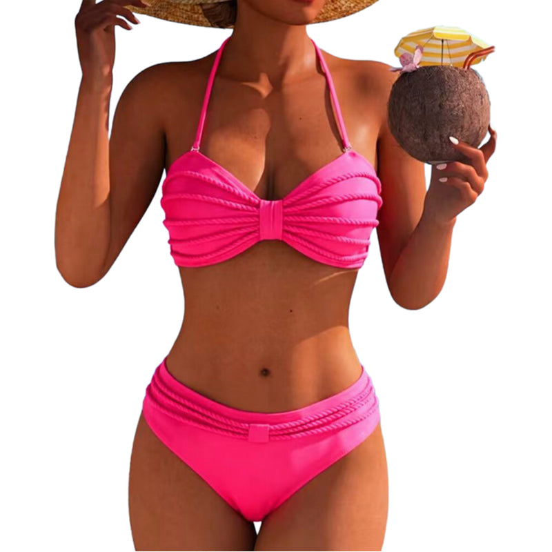 Ensemble de maillot de bain bandeau bikini tressé taille haute pour femme