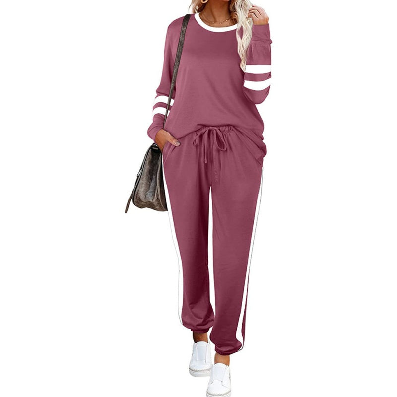 ✨ Ensemble Femme 2 Pièces Color Block – Sweat à Col Rond & Pantalon Décontracté