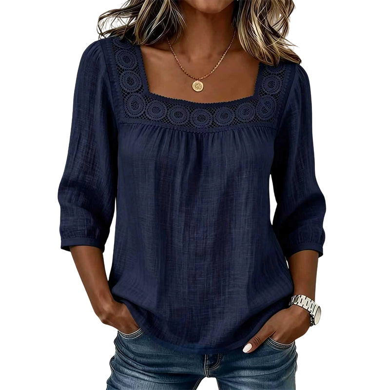 🌸 OFFRE LIMITÉE –50% ! ✨ Blouse pour femme à col carré en dentelle et crochet