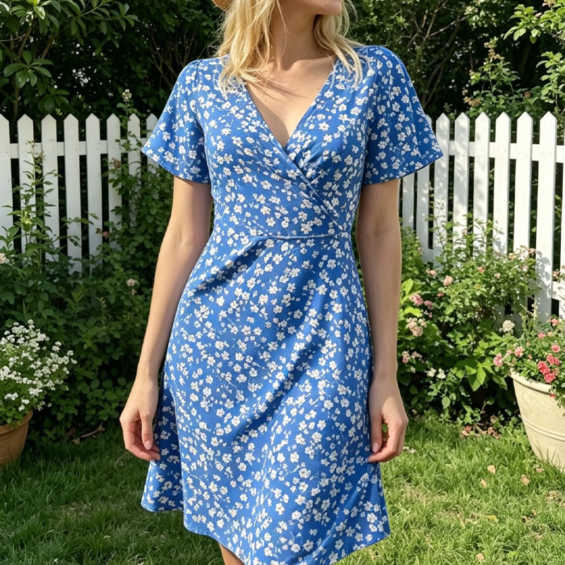 Robe d'été à col V et motifs floraux pour femme