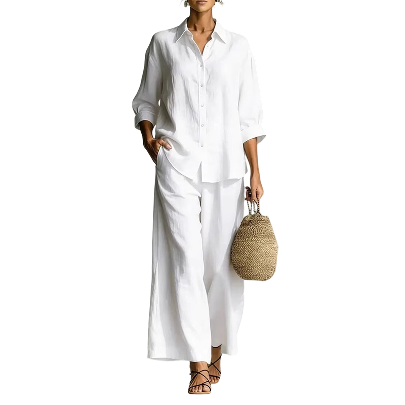 Ensemble chemise décontractée pour femme et pantalon large fluide