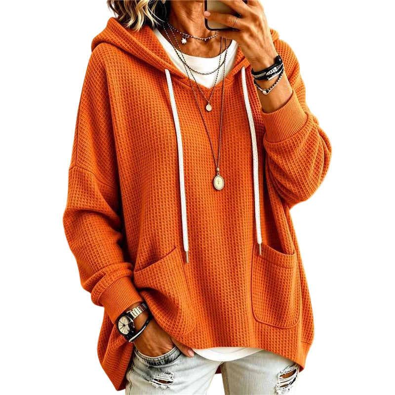 Sweat à capuche ample en maille gaufrette pour femme avec poches