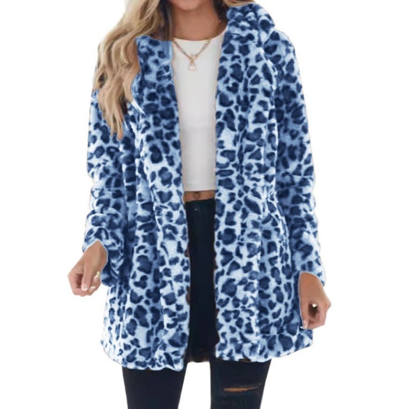 Manteau pour femme en fausse fourrure à motif léopard tendance