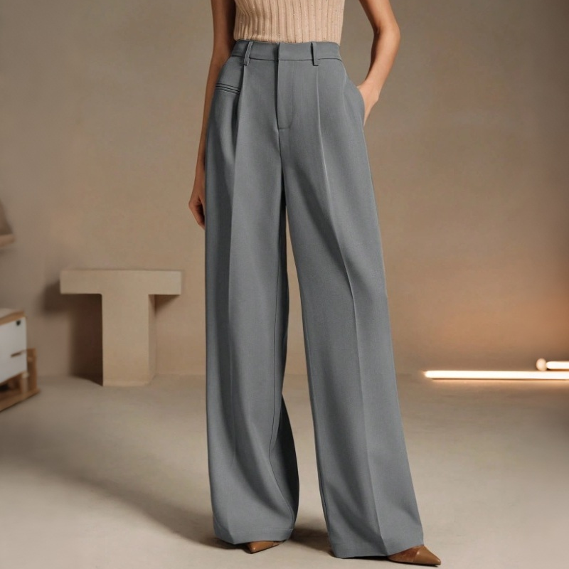 Pantalon de costume taille haute jambe large pour femme