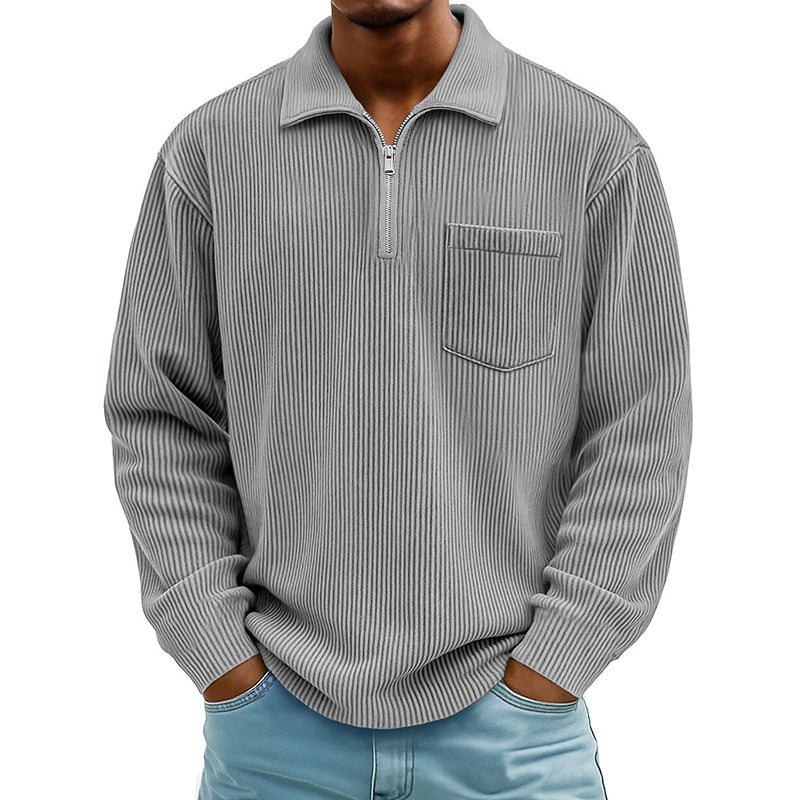 Pull décontracté à col demi-zip côtelé pour homme