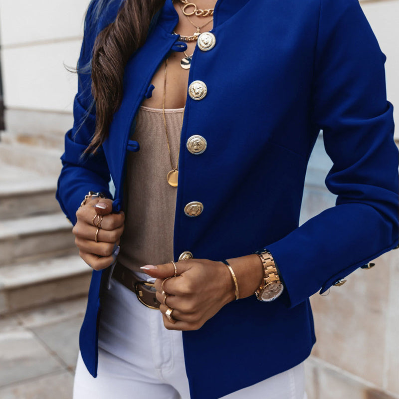 Blazer élégant ajusté pour femme avec boutons dorés