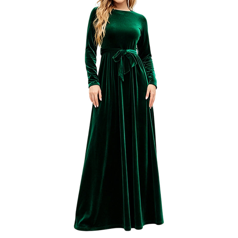 Robe longue élégante pour femme en velours à manches longues
