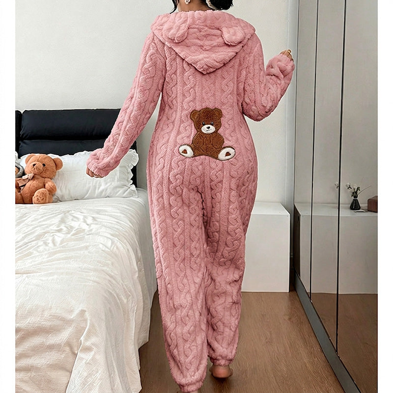 🌙 OFFRE LIMITÉE -50% ! 💕 Pyjama une-pièce à capuche motif ours mignon pour femme