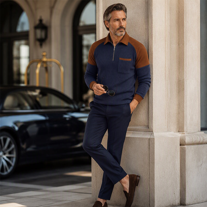 📢📢50 % DE RÉDUCTION !! ⏰ Sweat décontracté pour homme en maille gaufrette à quart de zip