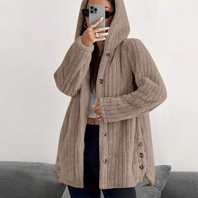 Veste à capuche en peluche coupe ample pour femme