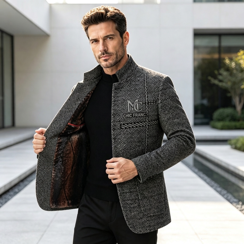 Blazer ajusté pour homme à col Mao