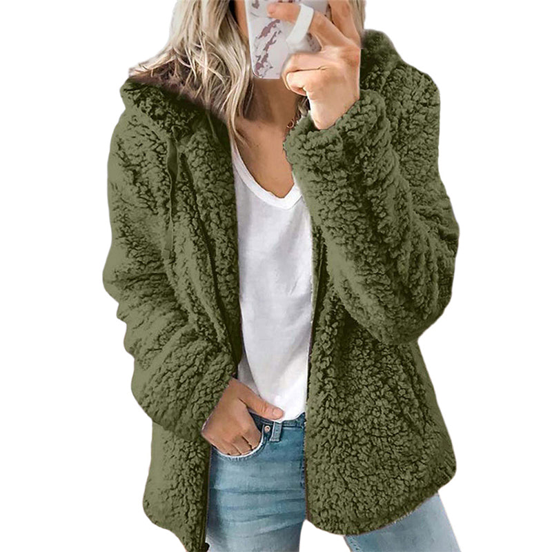Veste polaire à capuche et à fermeture éclair pour femme