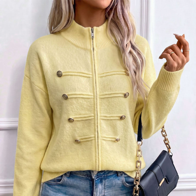 Veste en maille décontractée à double fermeture éclair pour femme