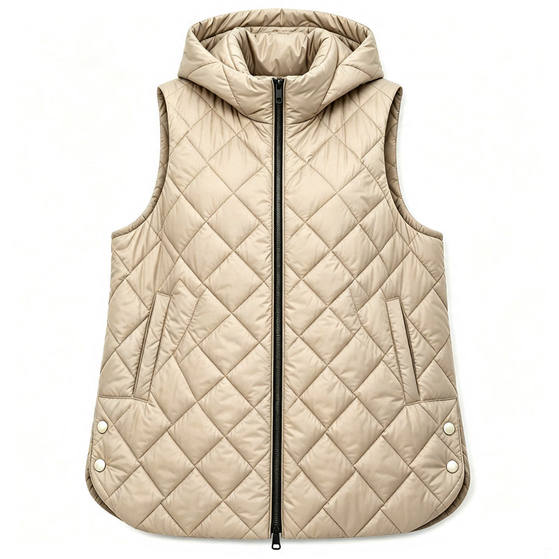 Gilet matelassé à capuche mi-long décontracté pour femme