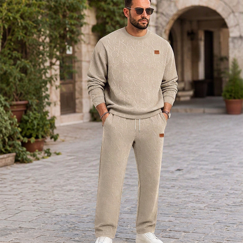 Ensemble sweat à lettres jacquard et pantalon à cordon pour homme
