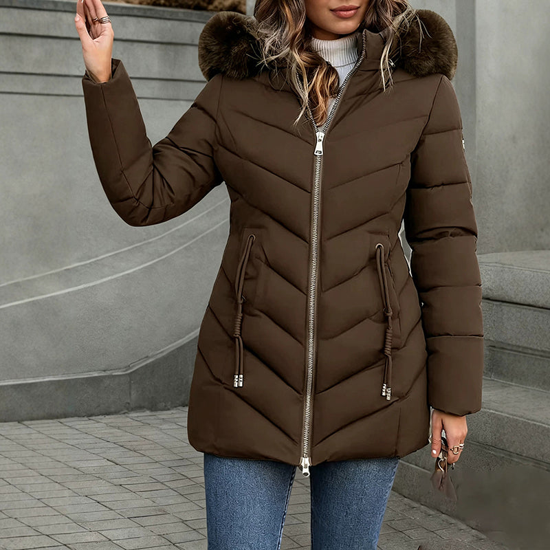 Manteau bouffant à capuche pour femme, coupe slim