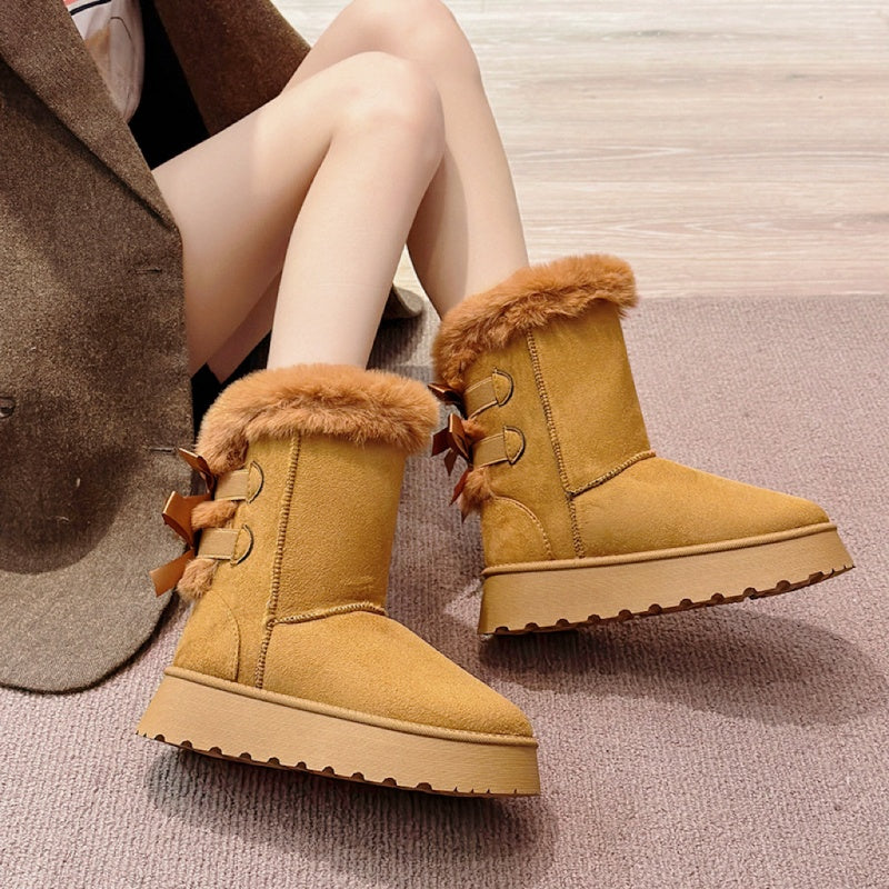Bottes de neige à plateforme pour femme avec nœud décoratif