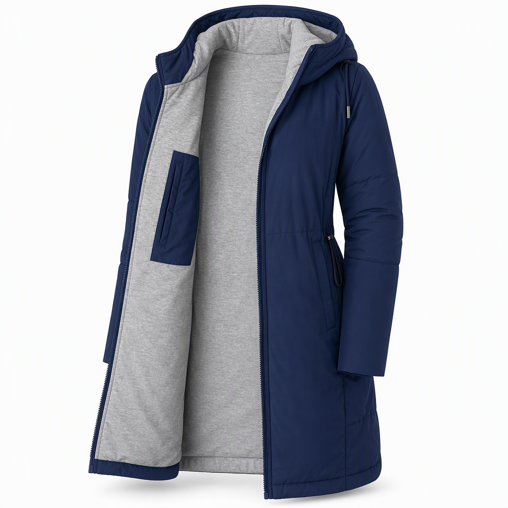 👜 -50 % sur toute la mode femme ! ✨Manteau matelé long à capuche et coupe slim, couleur unie, avec poches pour l'hiver