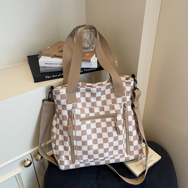 Sac fourre-tout décontracté en damier de grande capacité