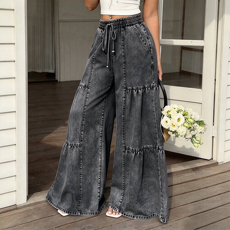 Pantalon en jean taille haute et jambe large pour femme