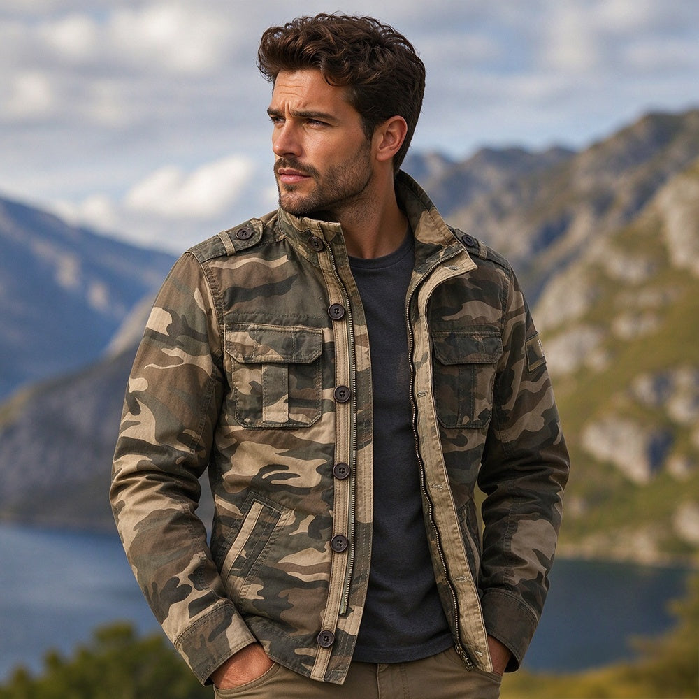 Veste militaire à col montant pour homme, camouflage