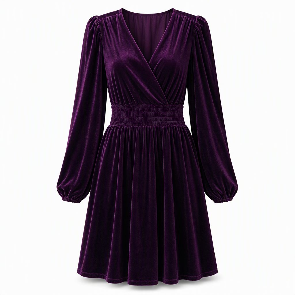 👜 -50 % sur toute la mode femme ! ✨Women's Solid Color Velvet V Neck Long Sleeve Maxi Dress