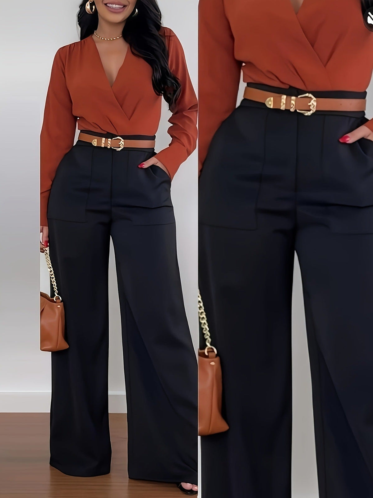 Pantalon de ville décontracté à larges jambes pour femmes, pantalon long pour automne-hiver