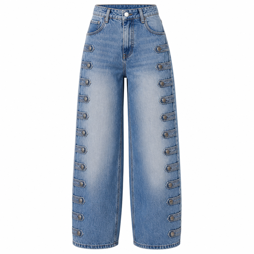 Jeans rétro taille haute pour femme à jambe courbe
